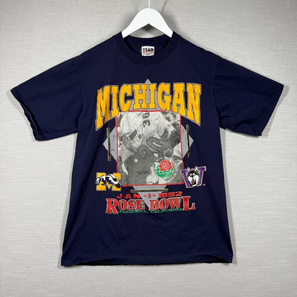 VTG Michigan T Shirt Mens Blue Large Rose Bowl Pasadena California 1992 Huskies